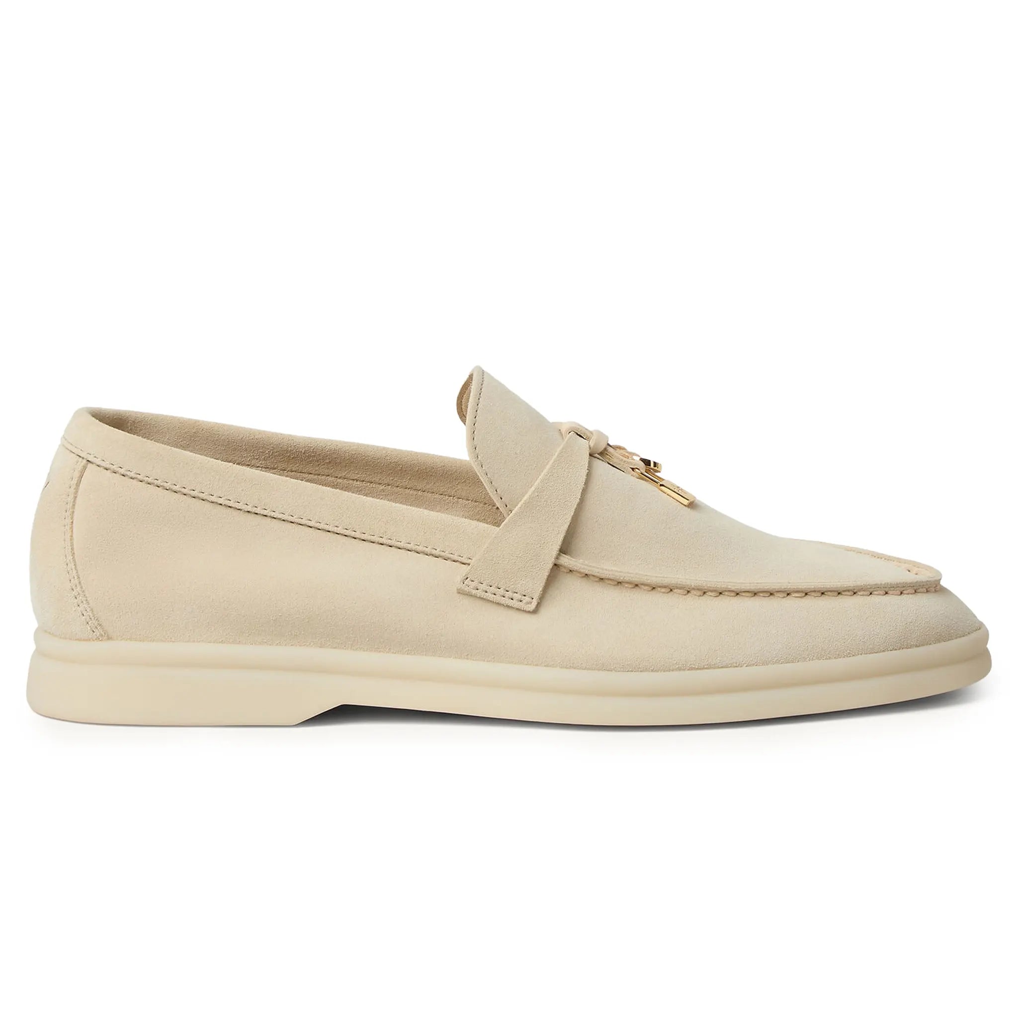 Side View of Loro Piana Summer Charms Suede Colour Baby Cashmere Loafers FAE5444_A0PX
